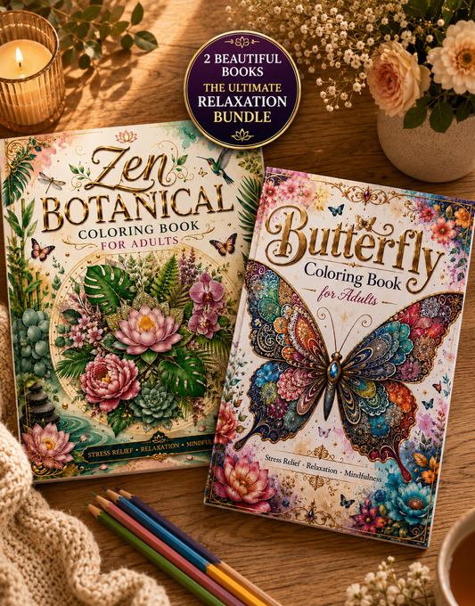 Pack of Two Butterfly and Botanical coloring Books