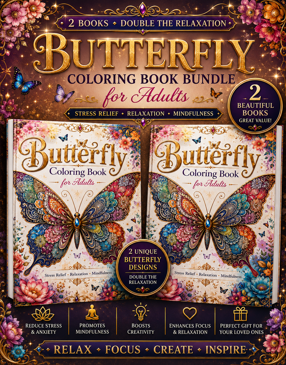 Pack of Two Butterfly coloring Books