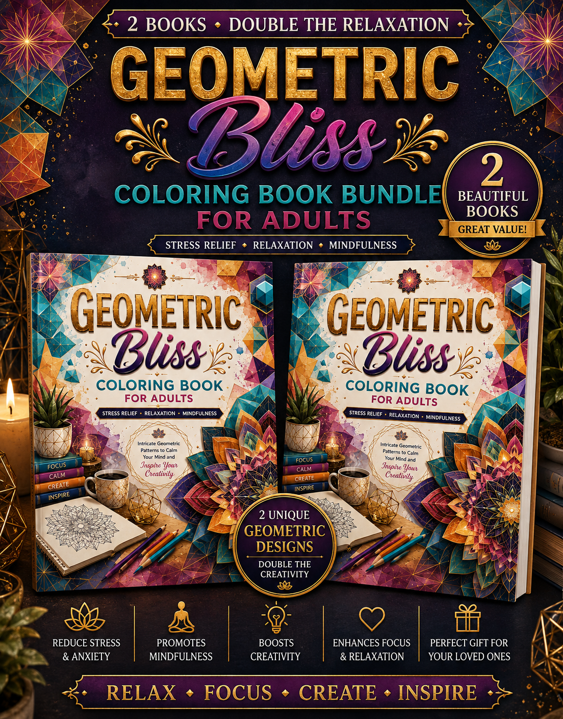 Pack of Two Geometrical coloring Books